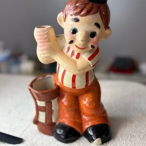 Cool vintage ceramic baseball player planter figurine - Orange and Black